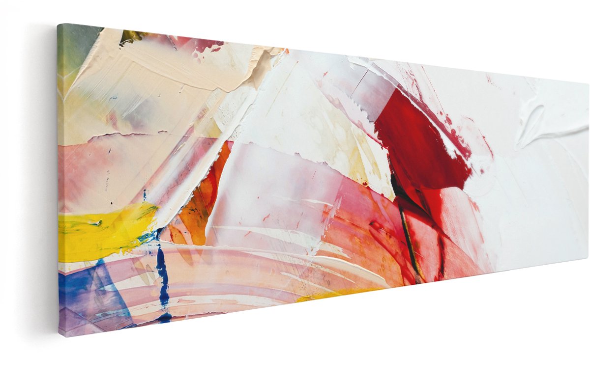 Artaza Canvas Schilderij Abstracte Kunst van Verf Kleuren - 150x50 cm - Groot - Wanddecoratie Woonkamer - Schilderijen - Muurdecoratie