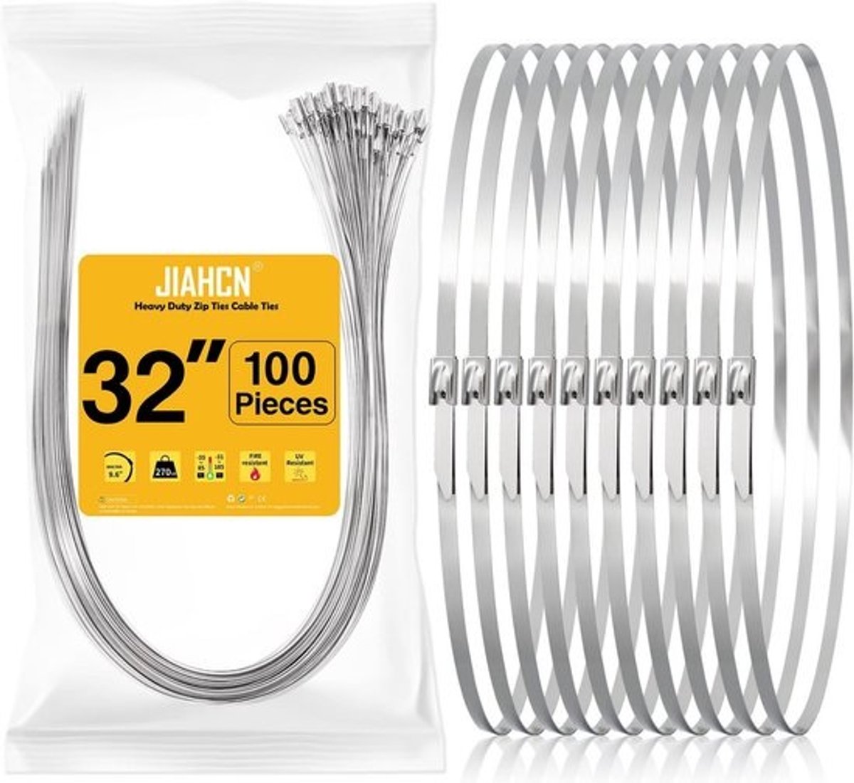 100x Extra Lange Metalen Kabelbinders RVS - Zelfborgend - Heavy Duty 32 Inch - 122 kg Treksterkte