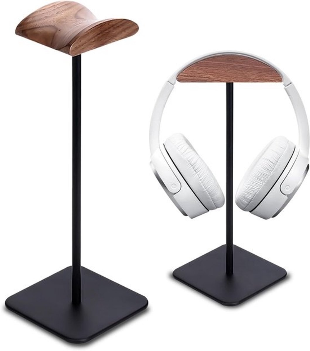 Hoofdtelefoon Standaard Hout en Aluminium Zwart voor Gaming en Over-Ear Koptelefoons