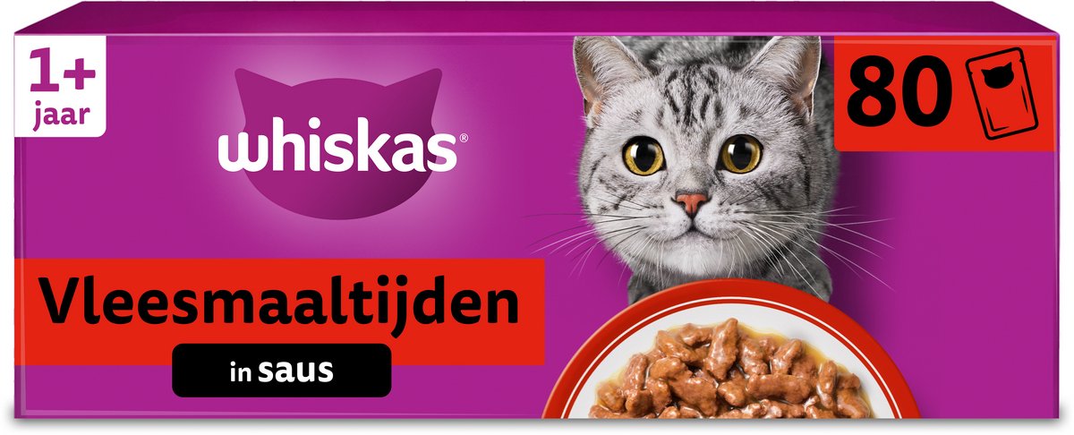 Bol.com Whiskas Kattenvoer - Adult 1+ - Classic Selectie in Saus - 80x85g aanbieding