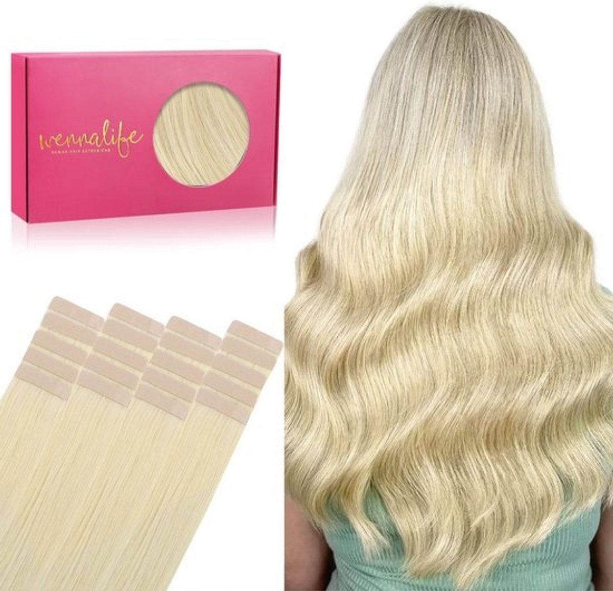 Tape in Haarextensions Echt Menselijk Haar Recht Blond 20 Stuks