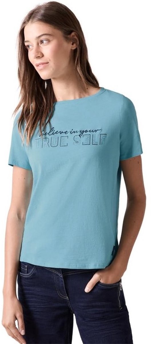 Dames T-shirt met Tekstprint en Boothals | Zacht Katoen