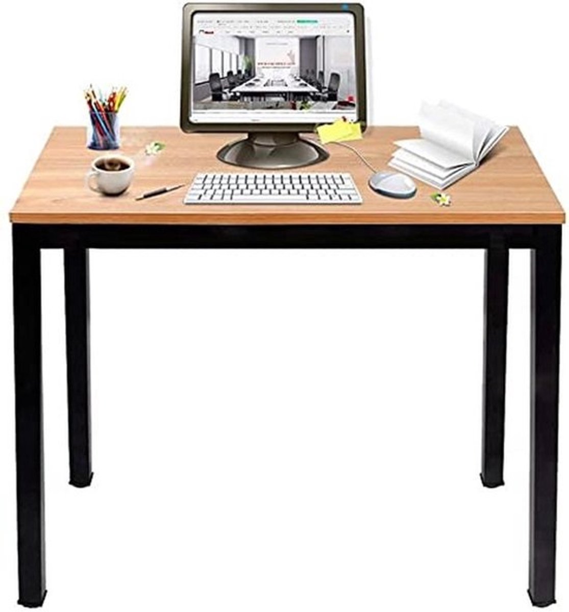 Compacte Computertafel | Professioneel Bureau voor Thuis en Op Kantoor | Hout en Metaal | 80 x 40 cm