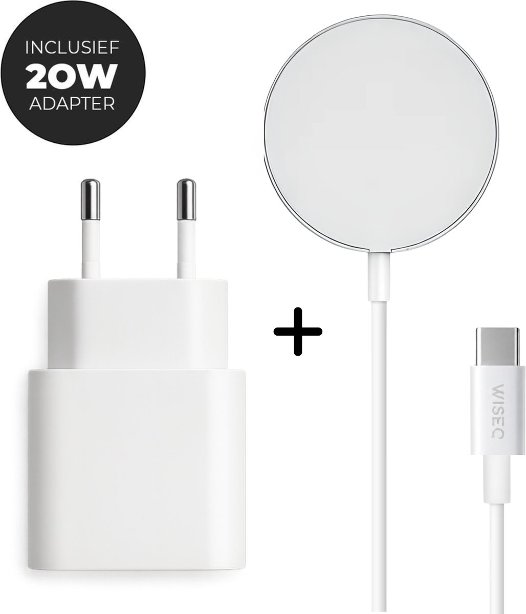Draadloze oplader geschikt voor MagSafe / iPhone / AirPods - inclusief 20W snellader en USB C oplaadkabel 1 meter - wit - WiseQ