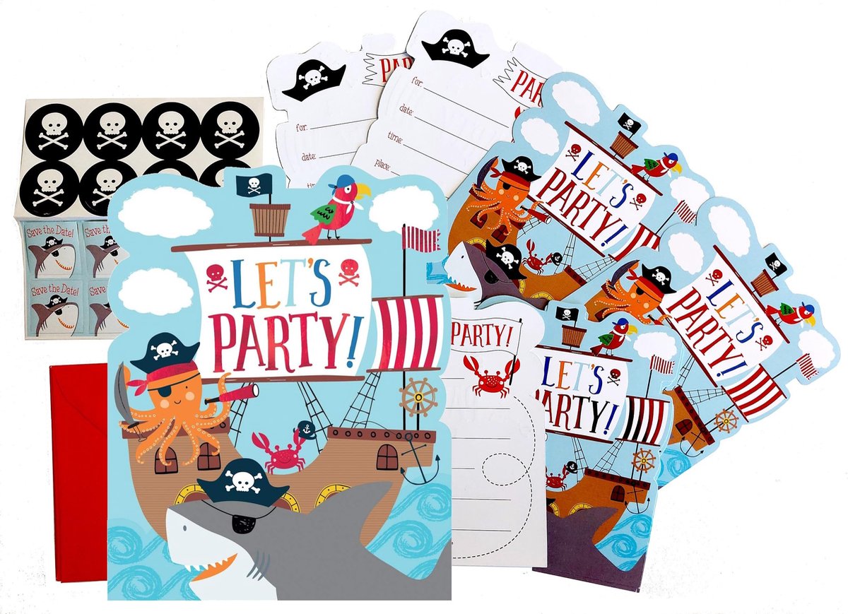 Amscan Feestuitnodiging Piraten Met Envelop En Stickers 8 Stuks
