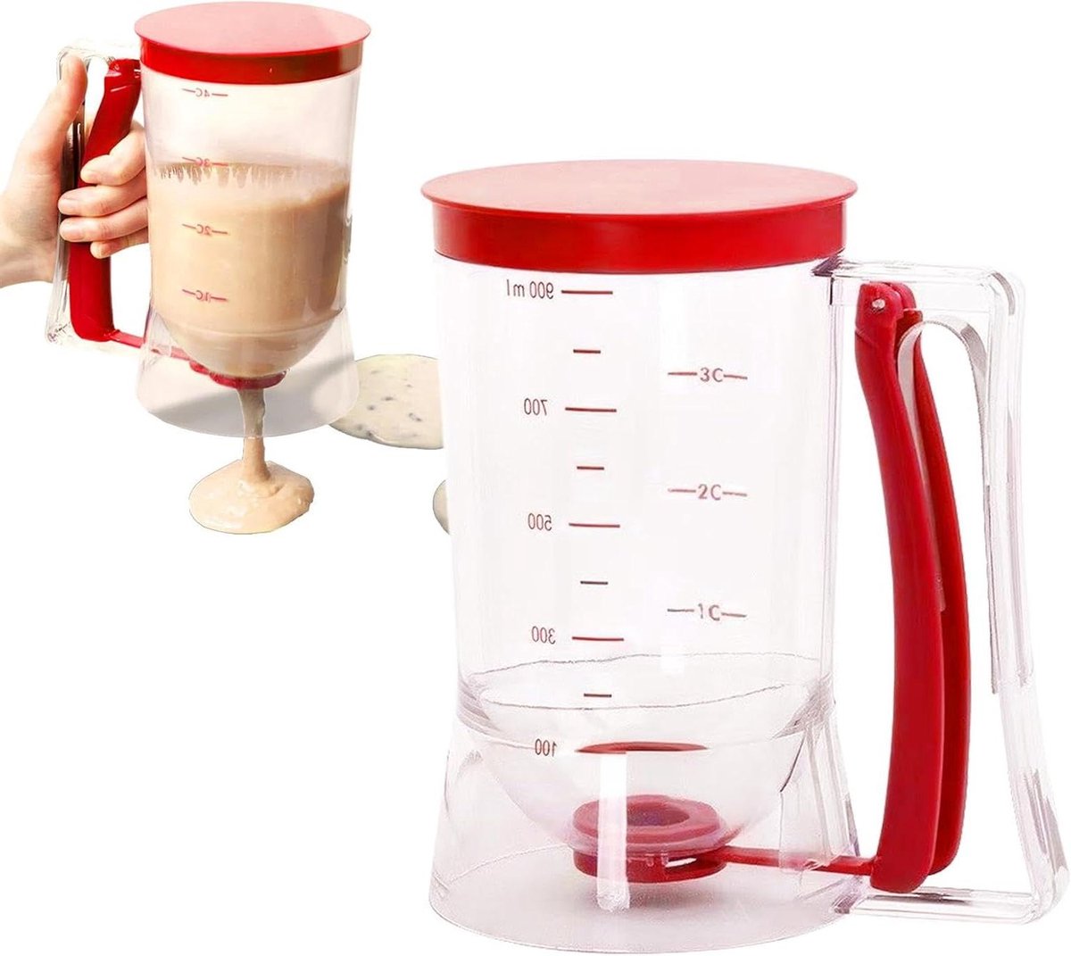 Beslag Dispenser - Pannenkoek Maker Beslagschenker - Bakken en Koken - Lekvrij Ontwerp - 900ml - Rood
