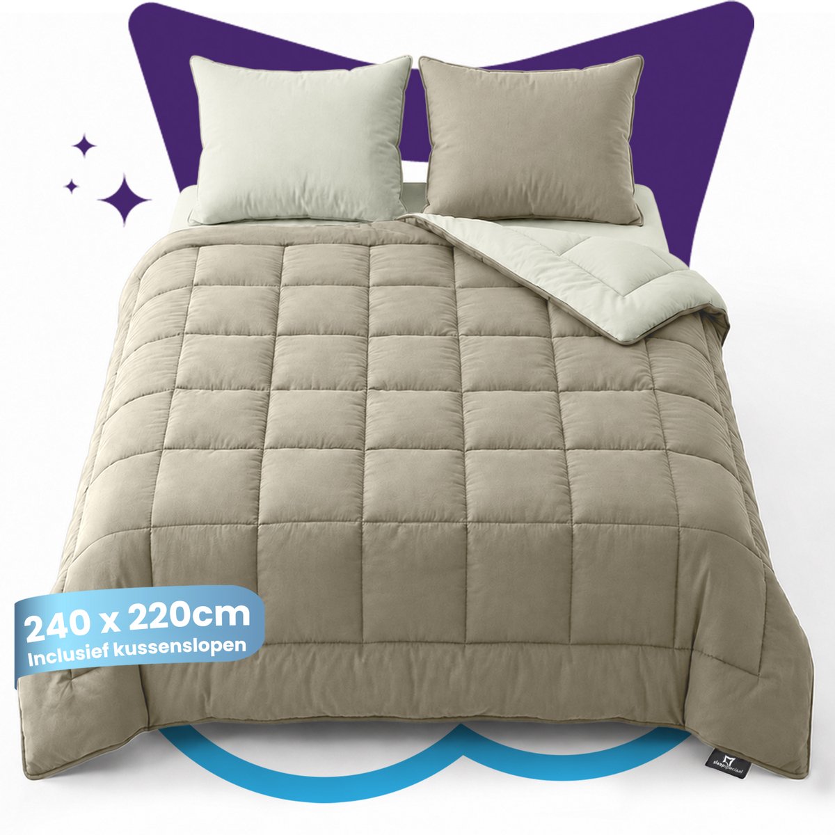 Slaapspeciaal All year dekbed enkel - eazydekbed ® Series Ivoor/Taupe - Dekbed zonder overtrek | 240x220 cm - Hoesloos dekbed - Inclusief Kussenslopen - Bedrukt dekbed zonder overtrek - Dekbed in kleur - Gekleurd dekbed - Lits Jumeaux Dekbed