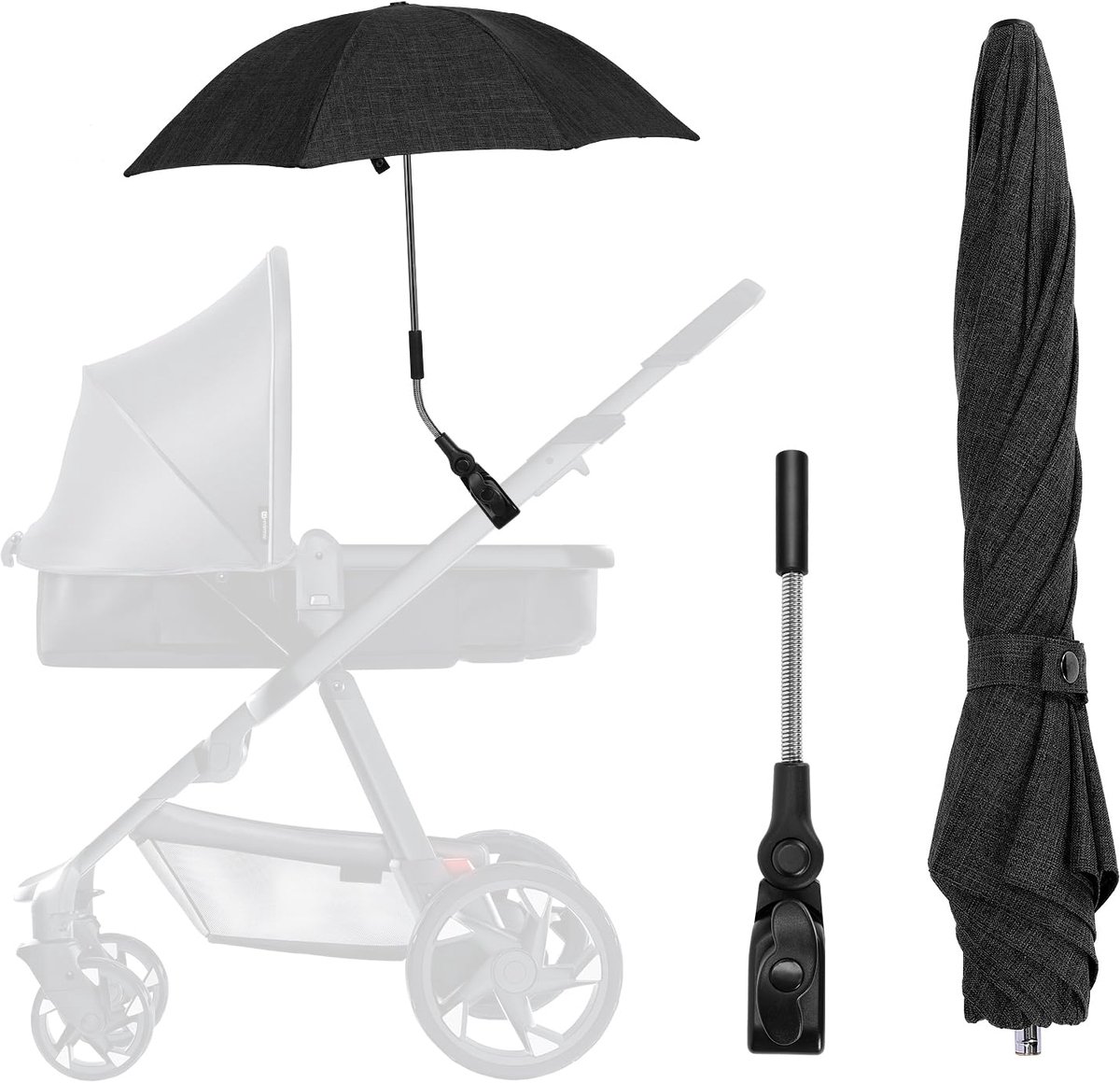 SnelShoppen - Universele parasol voor kinderwagen met UV-bescherming UPF50+, zonwering paraplu, 71 cm diameter, voor ronde en ovale buizen, ideaal voo