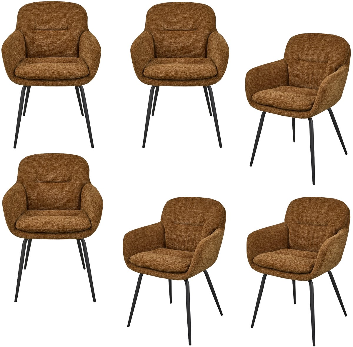 WOOOD Runa Eetkamerstoelen - Polyester - Caramel - Set van 6 karamel bruin/geel
