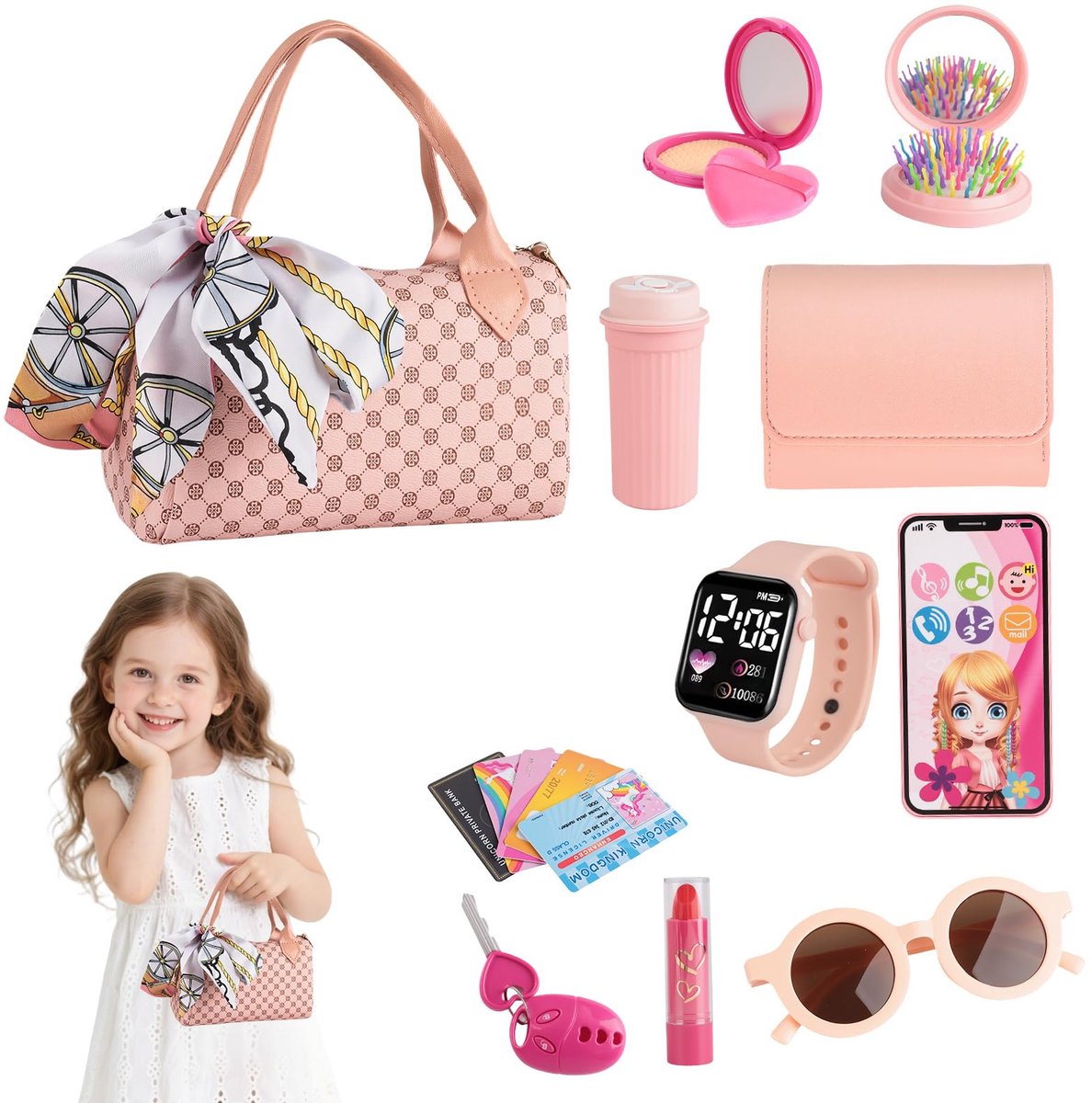 SnelShoppen - Handtas voor meisjes met speelmake-up set - Schattig speelgoed voor rollenspelen, verkleden en opmaken, ideaal voor meisjes van 3 tot 6