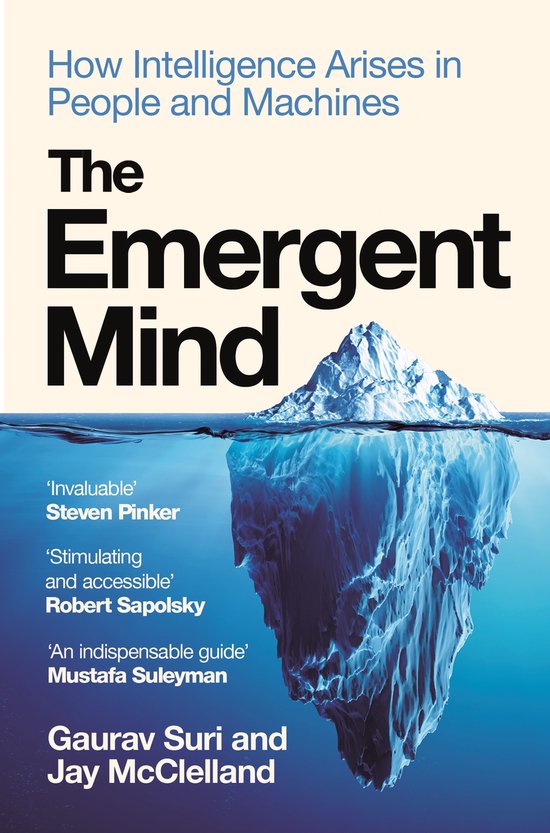 Boek 'The Emergent Mind' met de ondertitel 'How Intelligence Arises in People and Machines'. Een ijsschort drijft in blauw water.