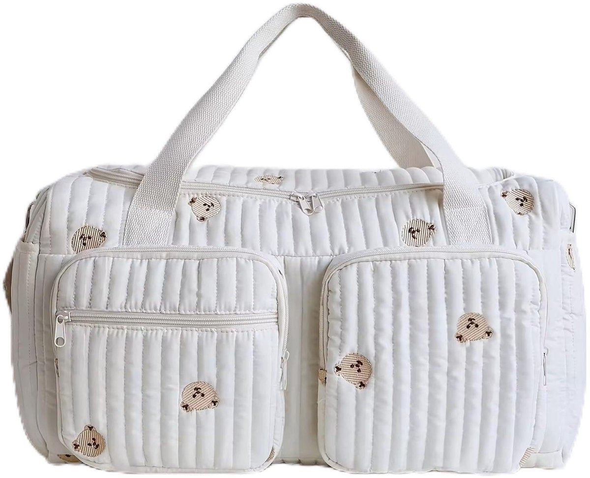 SnelShoppen - Veelzijdige Luiertas voor Moeders - Baby & Zwangerschapstas - Ritssluiting met Borduurwerk - Beer Print - Ideaal voor Ziekenhuis, Reizen