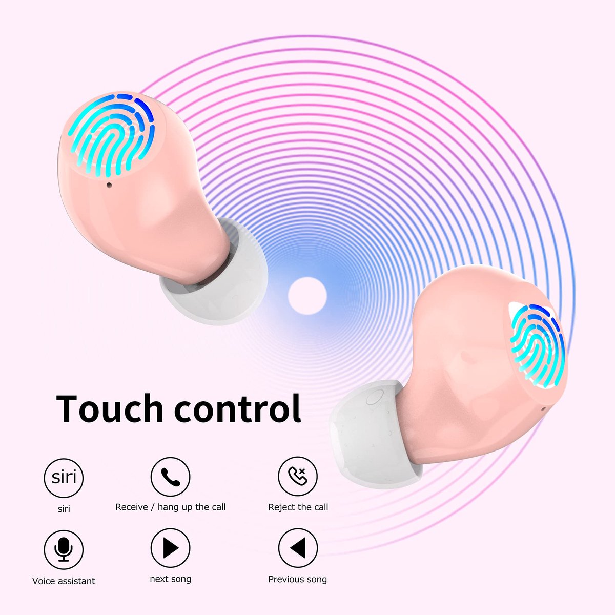SnelShoppen - Draadloze In-ear Hoofdtelefoon Bluetooth Roze - Lichtgewicht Hoofdtelefoon met Microfoon - Touch Bediening - 3D Surround Stereo - 36 Uur