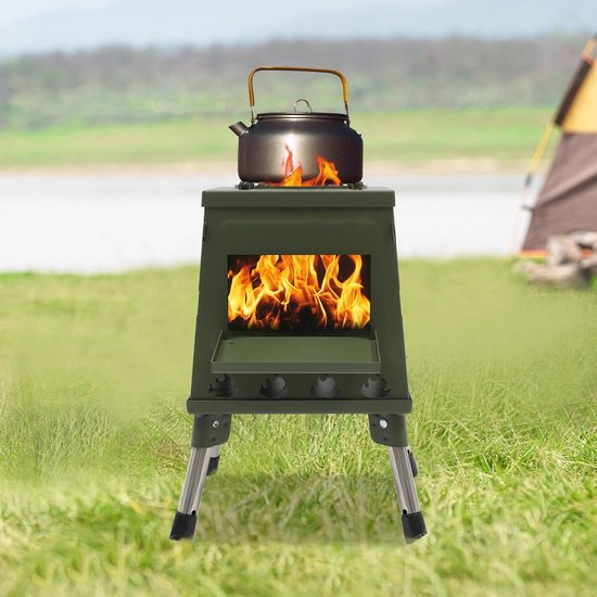 Raketoven Houtkachel - Outdoor Kooktoestel Tentoven - Kamperen Koken Grillen - Winddicht Ontwerp - 22 x 22 x 32 cm — afbeelding 2