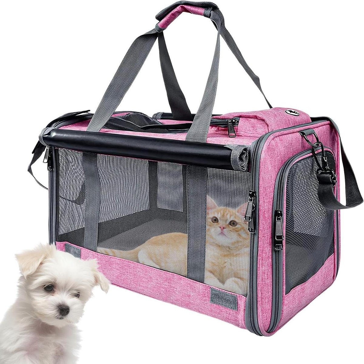 Katten Reistas - Draagbare Hondentas - Veilig Vervoeren - Ademende Mesh Structuur - 46 x 30 x 30 cm - Roze
