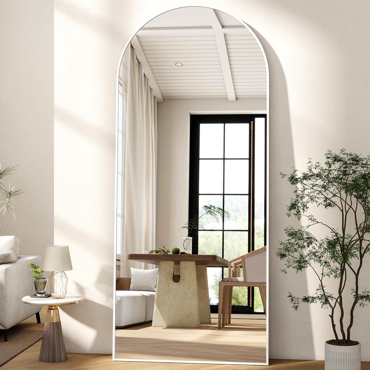 SnelShoppen - Full-body Spiegel 165x60 cm - Gebogen Vloerspiegel - Staande en Hangende Spiegel - Wit voor Slaapkamer, Woonkamer, Kleedkamer