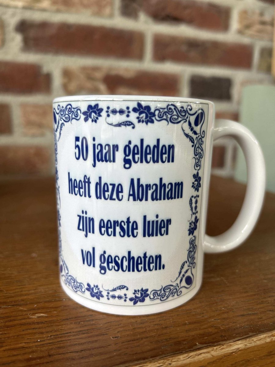 Creaties van Hier - mok abraham - 50 jaar - keramiek