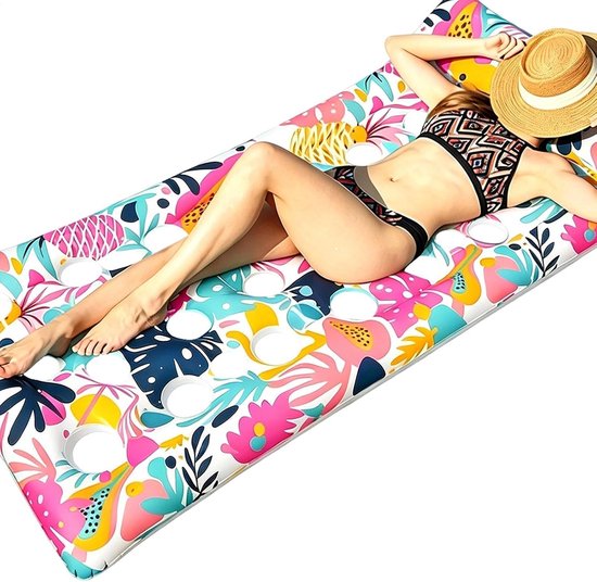 Zwembad Ligstoel Float - Strandbed Vlotter - Ontspannen op Water - Ergonomisch Ontwerp - 168x90cm - Tropisch Bladprint — afbeelding 5
