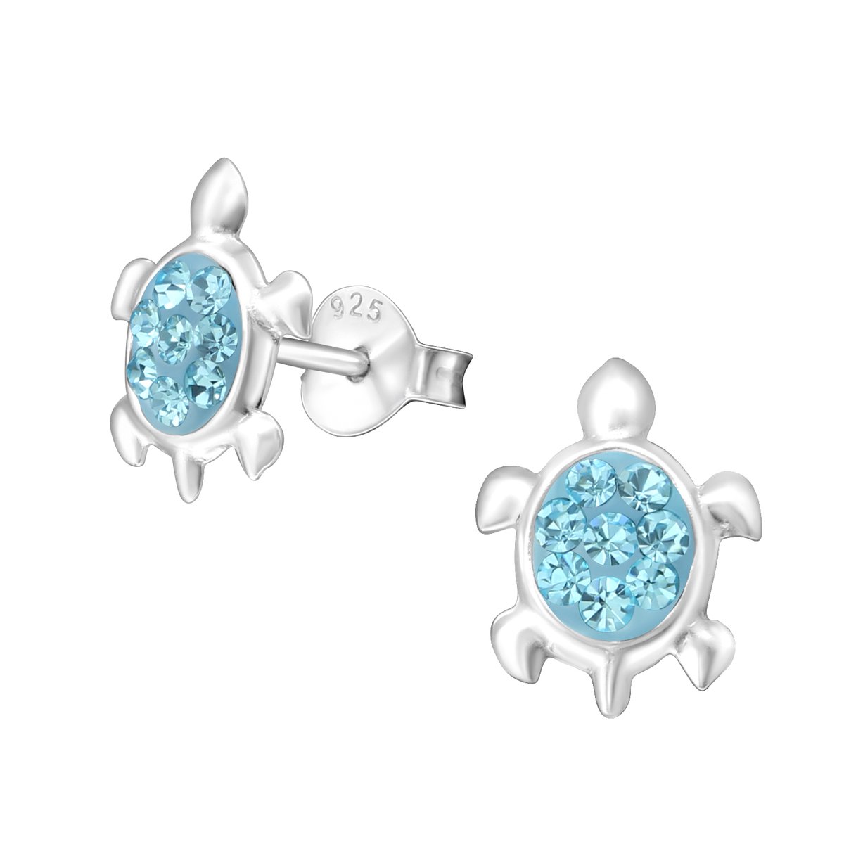 Oorbellen schildpad - meisje - zilver - kristal - aqua blauw