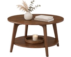 ACAZA Salontafel - Walnoot - Hoogte 45 cm - Ø 70 cm - Twee Verdiepen - Bijzettafel - Ronde Salontafel