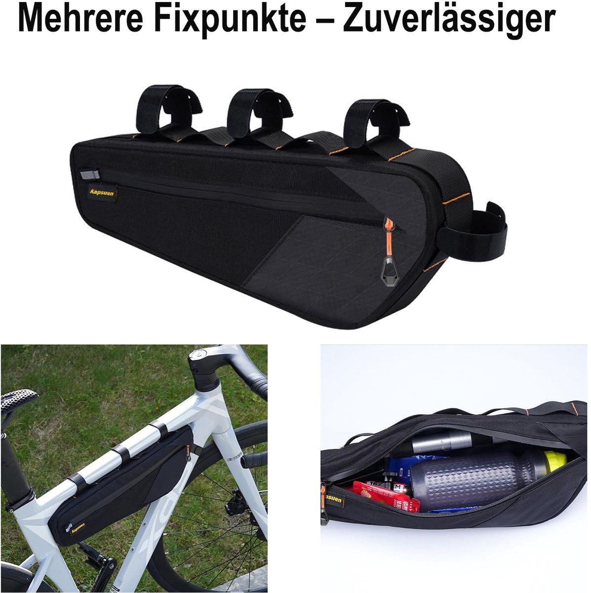 SnelShoppen - Fiets-frametas 2,5 liter Waterdicht IPX6 Smalle Driehoekige Vorm met Lakbescherming voor Gravelbike MTB Racefiets Snelle Montage 2 Zakke