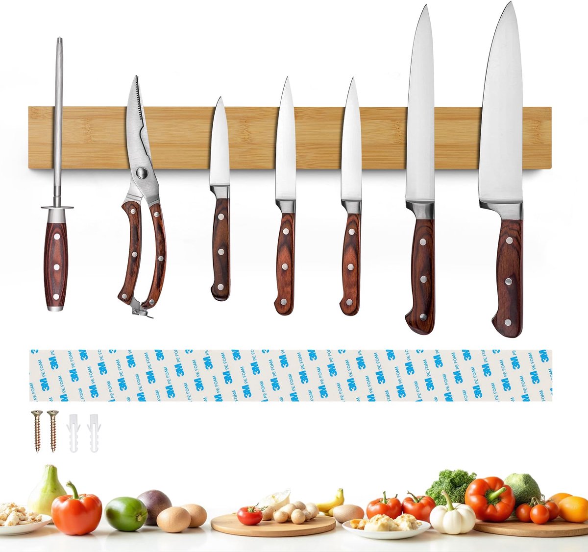 SnelShoppen - Magnetische Messenstrip 50cm - Bamboe Messenhouder Zelfklevend - Keuken Accessoire voor Messen en Gebruiksvrienden - Ideaal voor Koken e