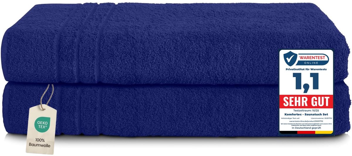 SnelShoppen - Komfortec Saunahanddoek Set 2 Stuks XXL 80x200 cm 100% Katoen Saunahanddoeken Badlakens Strandlakens Voor Thuis Sauna Strand Camping