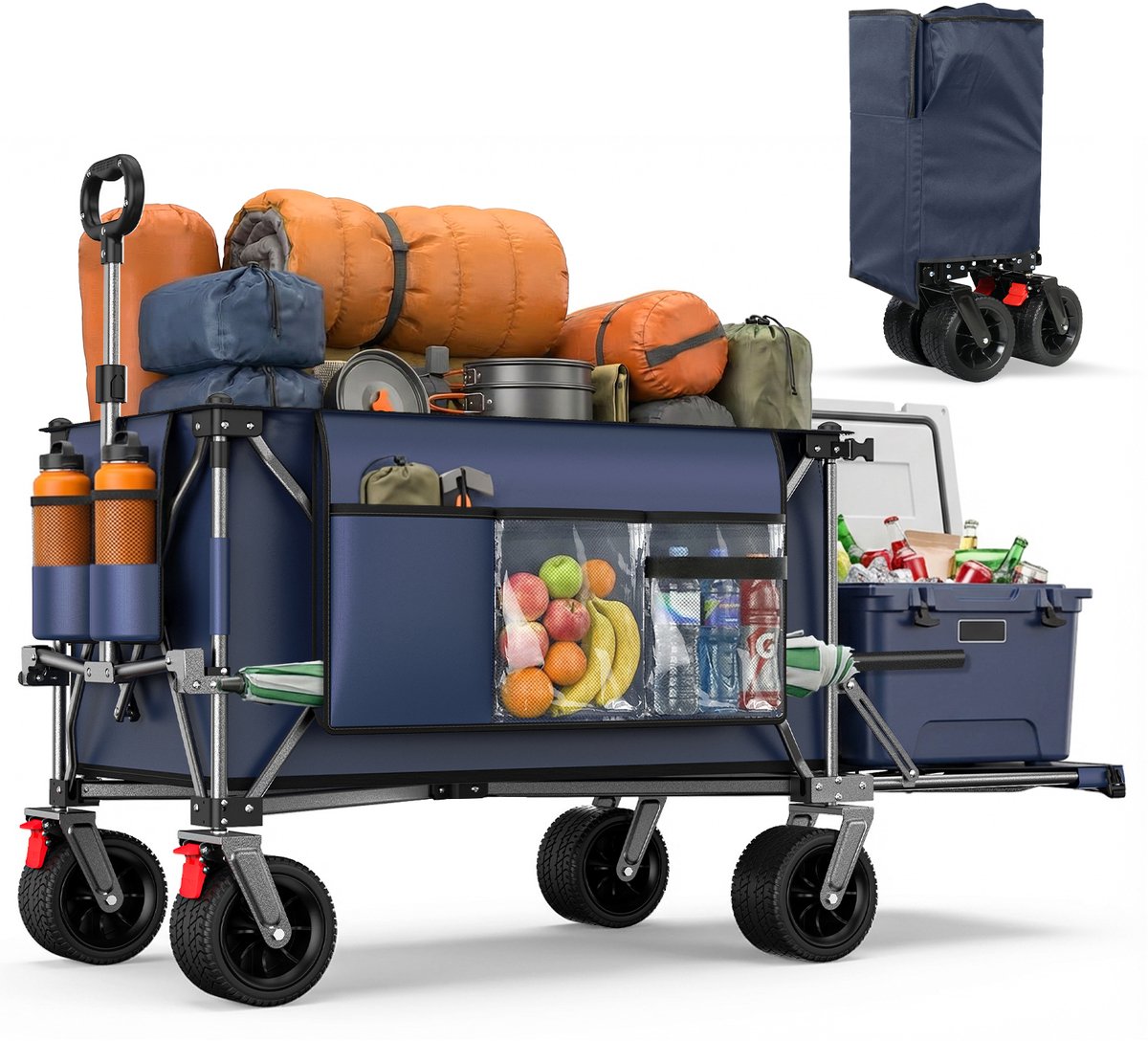 HAUSS SPOLE Tuinkar – 140 cm, 300 L, Met Uitschuifbare Achterklep – Staal – Blauwgrijs – Opvouwbaar voor Tuin, Strand en Kamperen