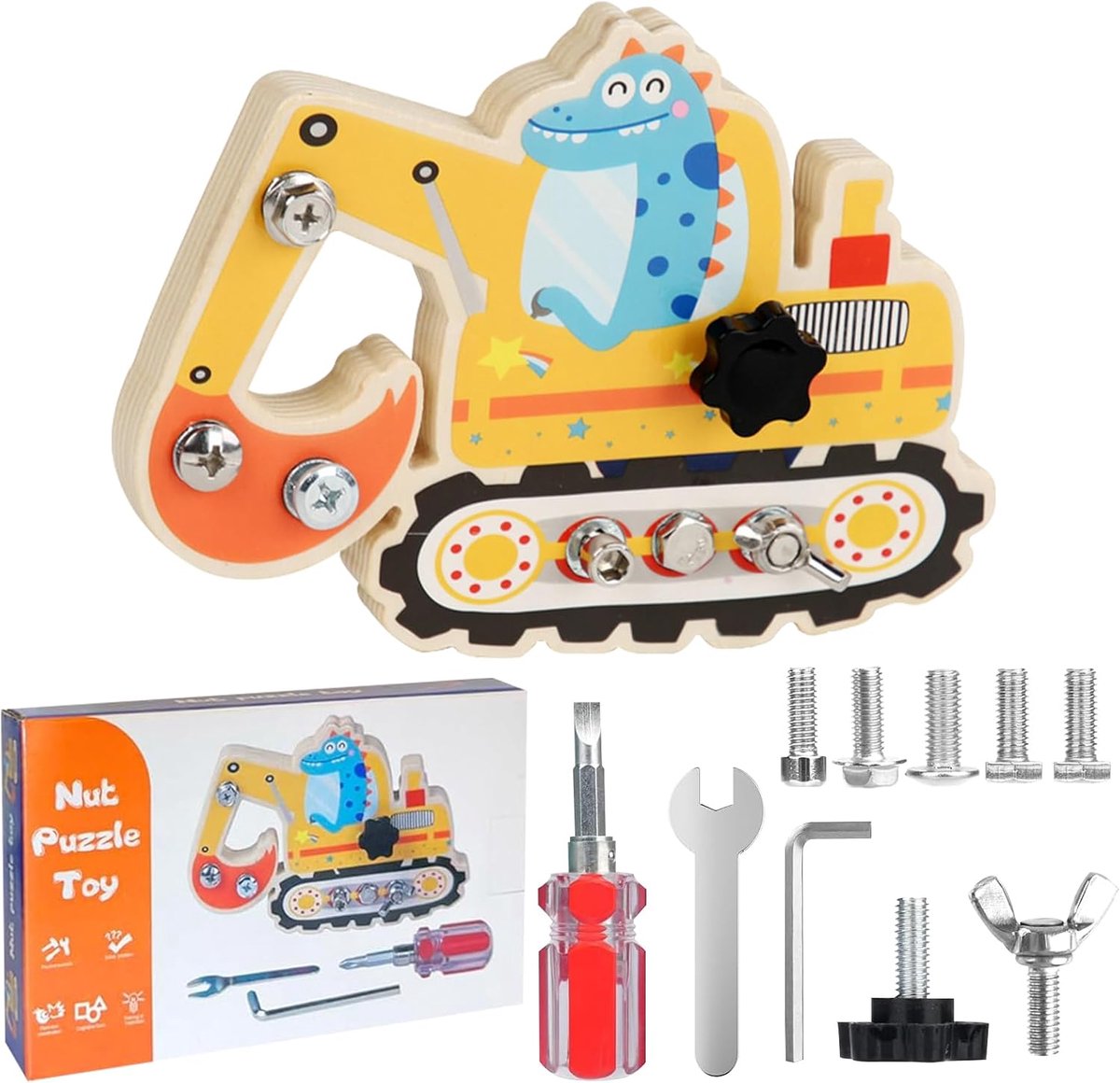 Houten dinosaurussen graafmachine - Montessori speelgoed - Creatief bouwen - Ontwikkel vaardigheden - ShopVlot