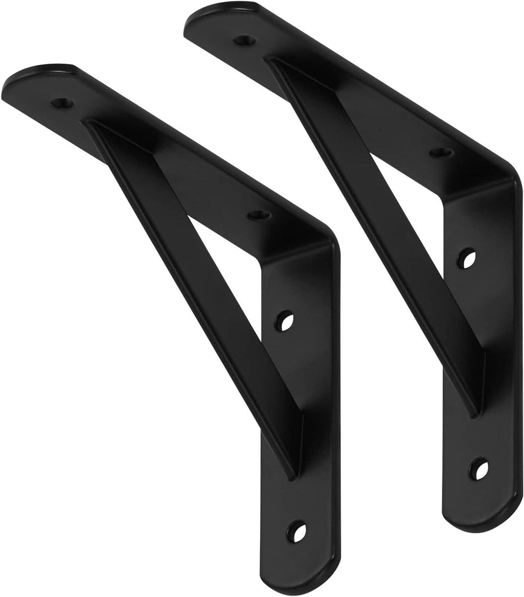 Plankdragers Set - Plankbeugels Muurbeugels - Planken Ophangen - Met Stabiliserende Dwarsbalk - 150 x 125 mm - Zwart