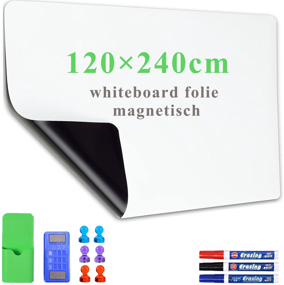 SnelShoppen - Magnetisch Whiteboard Folie 120x240cm Zelfklevend Weekplanner Whiteboard Paper - Drooguitwisbare Muursticker voor School, Kantoor, Thuis