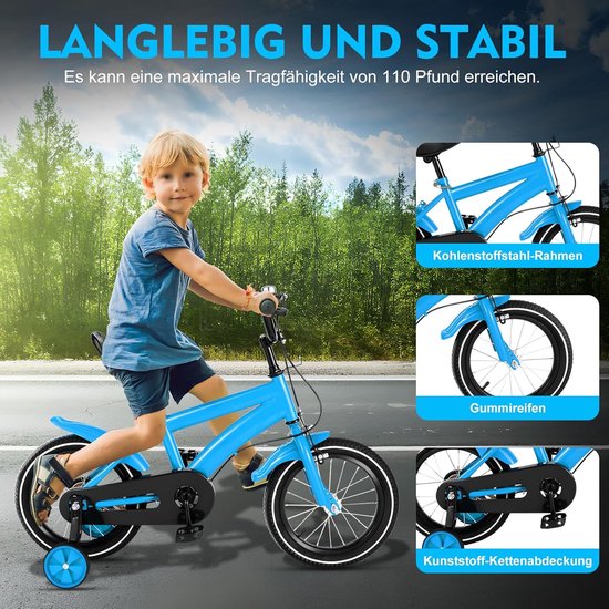 Eszenzics™ Kinderfiets model Sep - 14 inch - Blauw - Hoogwaardig frame - Dubbel remsysteem - Zijwieltjes - Verstelbaar zadel - Unisex van Eszenzics™ — afbeelding 5
