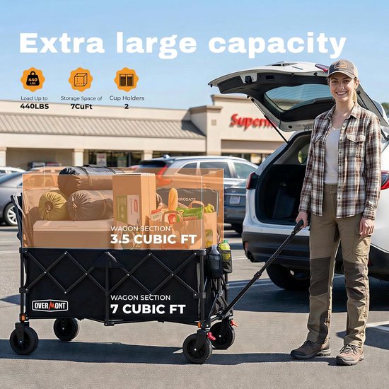 XXXL Bolderkar - Opvouwbare Transportkar - Vervoeren van Spullen - Extra Lang 118 cm - 270 liter - Zwart — afbeelding 2