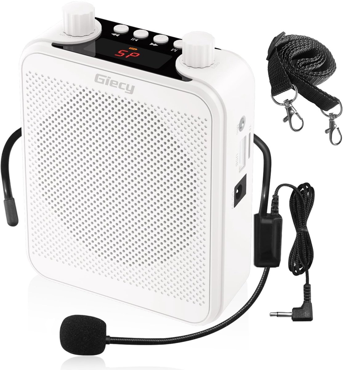 SnelShoppen - Draagbare Spraakversterker 30W met Lithium Batterij 7.4V/2800mAh - Wit - Ideaal voor Feest, Camping, Tuin, Presentaties
