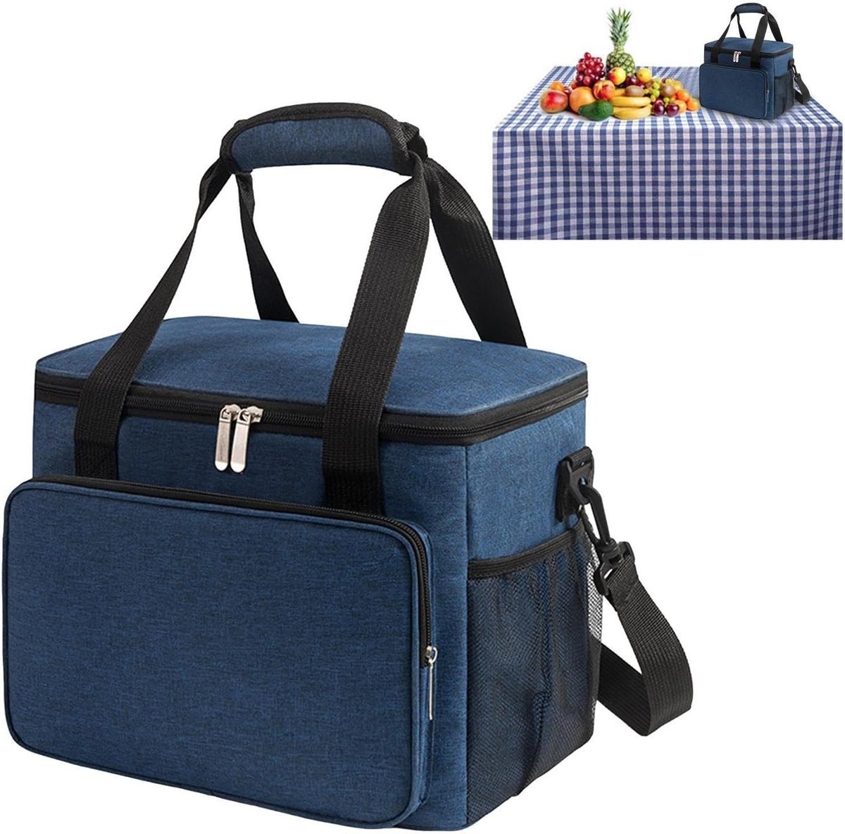 Geïsoleerde koeltas - Voedselbezorgzak - Maaltijden vervoeren - Waterdichte binnenkant - 15 liter - Donkerblauw
