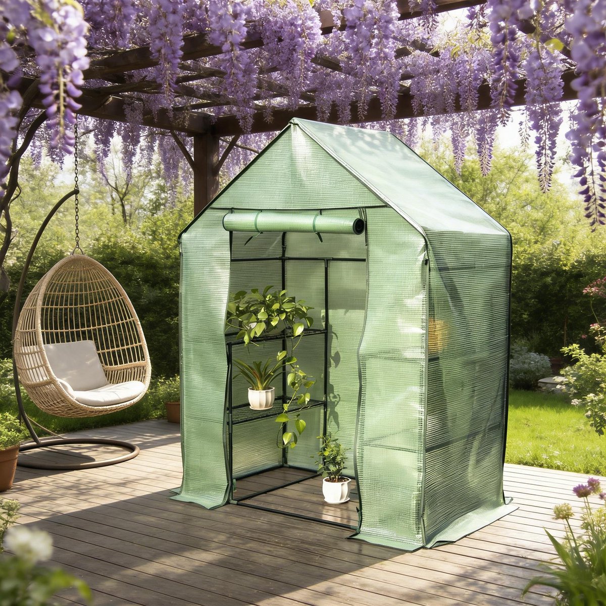 Kas Met Ritsdeur En Etages 143 X 215 X 195 Cm Pvc En Staal Groen Voor Tomaten Groenten En Bloemen Weerbestendig