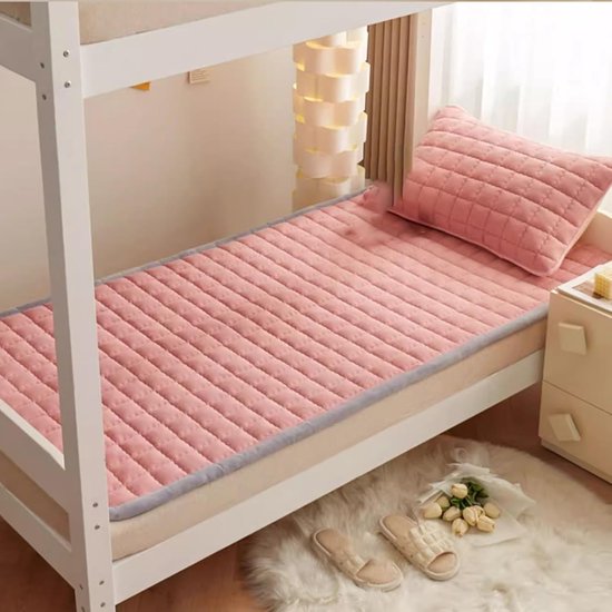 Draagbare Futonmatras - Vloerbed - Gasten Comfort - Oprolbaar Ruimtebesparend - 80x200cm - Roze — afbeelding 2