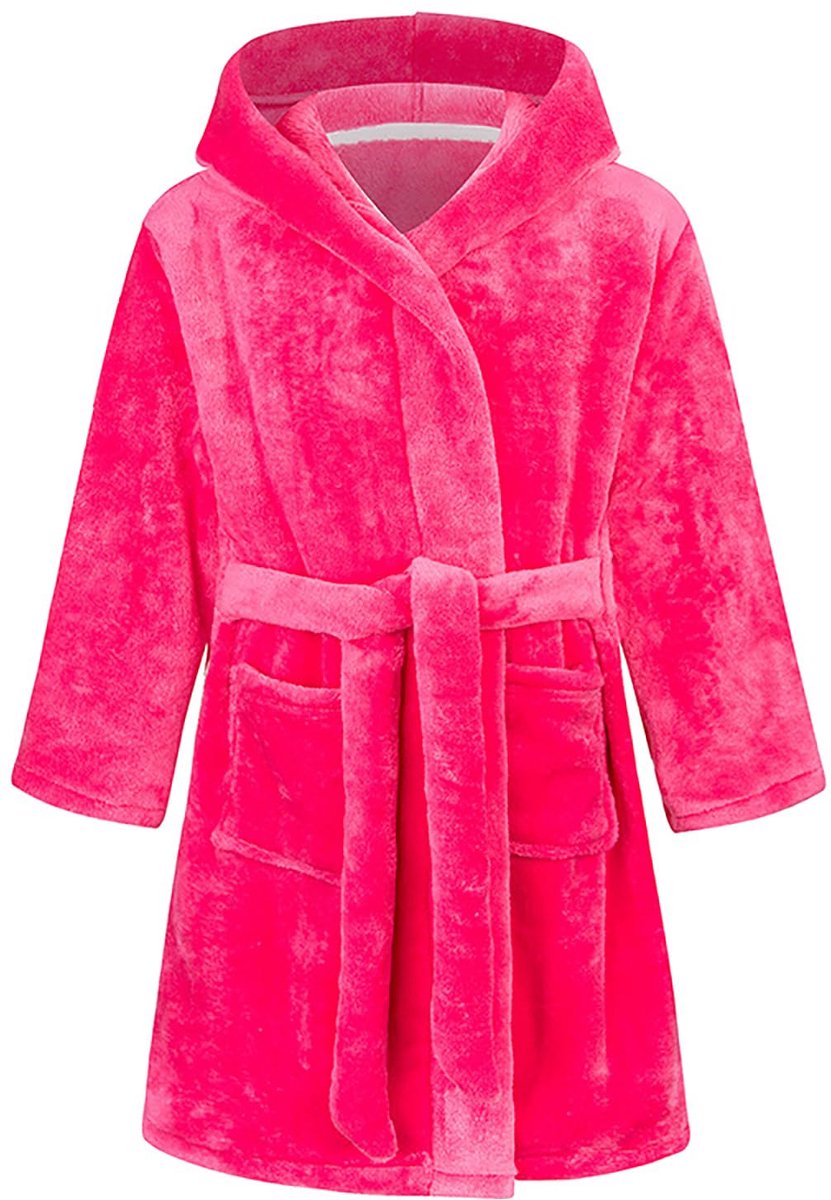 SnelShoppen - NautySaurs Badjas voor Meisjes met Capuchon, Flanellen Fleece Badjas voor Jongens, Effen Rozerood, 7-9 Jaar, Perfect voor Thuis, Feest o