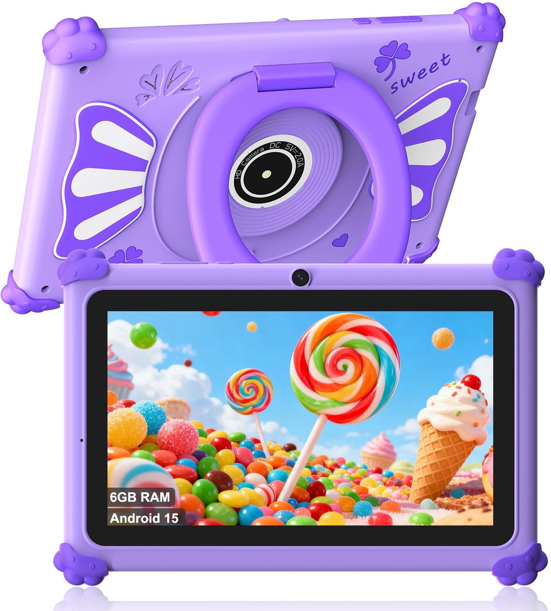 SnelShoppen - Ascrecem Kids Tablet 7 Inch Android 15 Kinder Tablet met 2.4G+5G WiFi6 Penta Core 6GB RAM 32GB ROM Kindertablet Dubbele Camera 128GB Uit