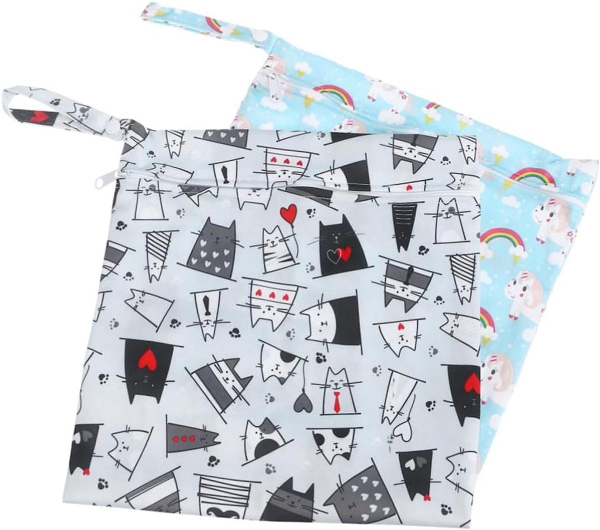 Luiertas Set - Natte en droge tas - Baby spullen opbergen - Waterdicht en herbruikbaar - Maat M - Cartoon print