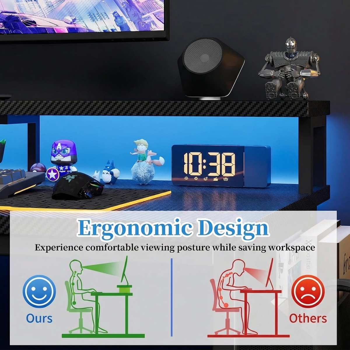 SnelShoppen - Grandder Omkeerbaar Gaming-Bureau 120x70 cm - L-vormig Hoekbureau met USB-oplaadpoort, Stopcontact en Schermhouder - Zwart voor Thuis en
