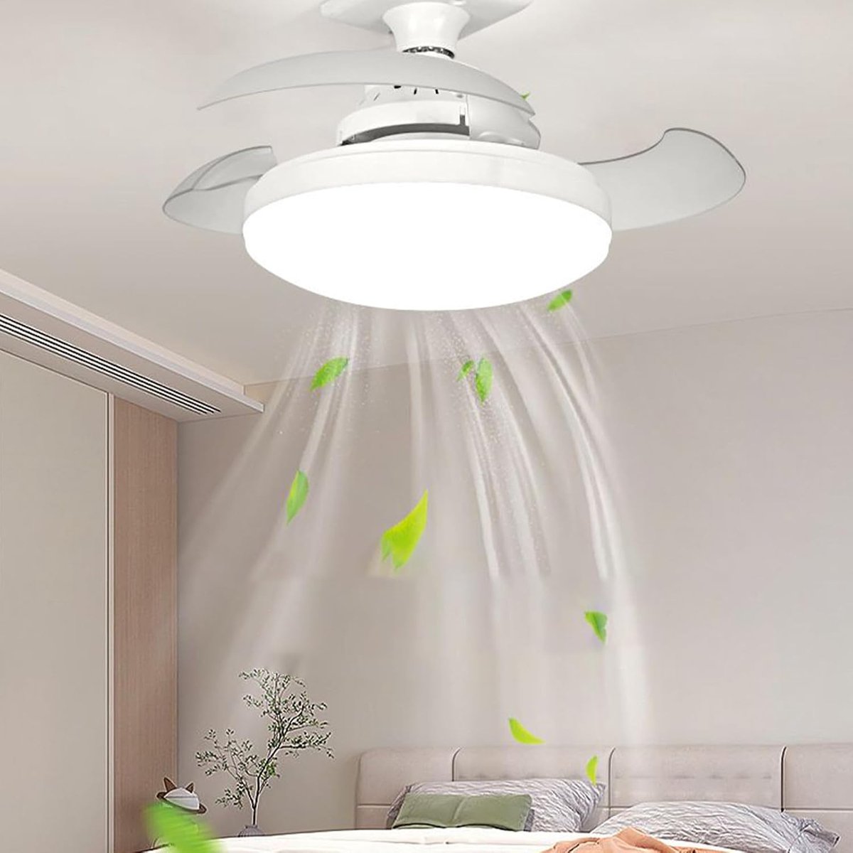 Plafondventilator met Verlichting - Ventilatorlamp Plafondkoeler - Comfort Verbeteren - Intelligente Dimfunctie - 38 x 13.5 cm - Crèmekleurig