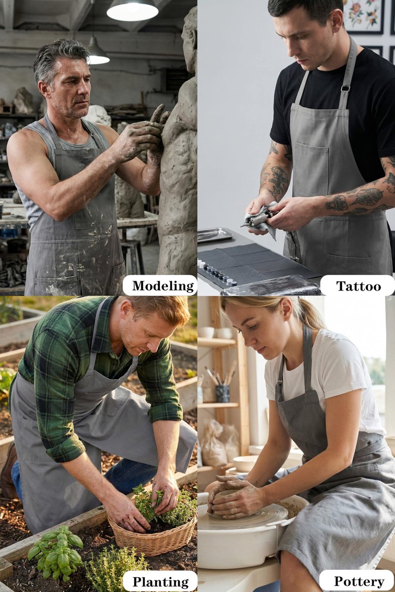 SnelShoppen - Unisex Pottenbakkersschort met 3 Zakken - Verstelbare Gesp Lange Schort voor Schilderen, Keramiek, Wiel, DIY Kunst - Grijs - Eén Maat
