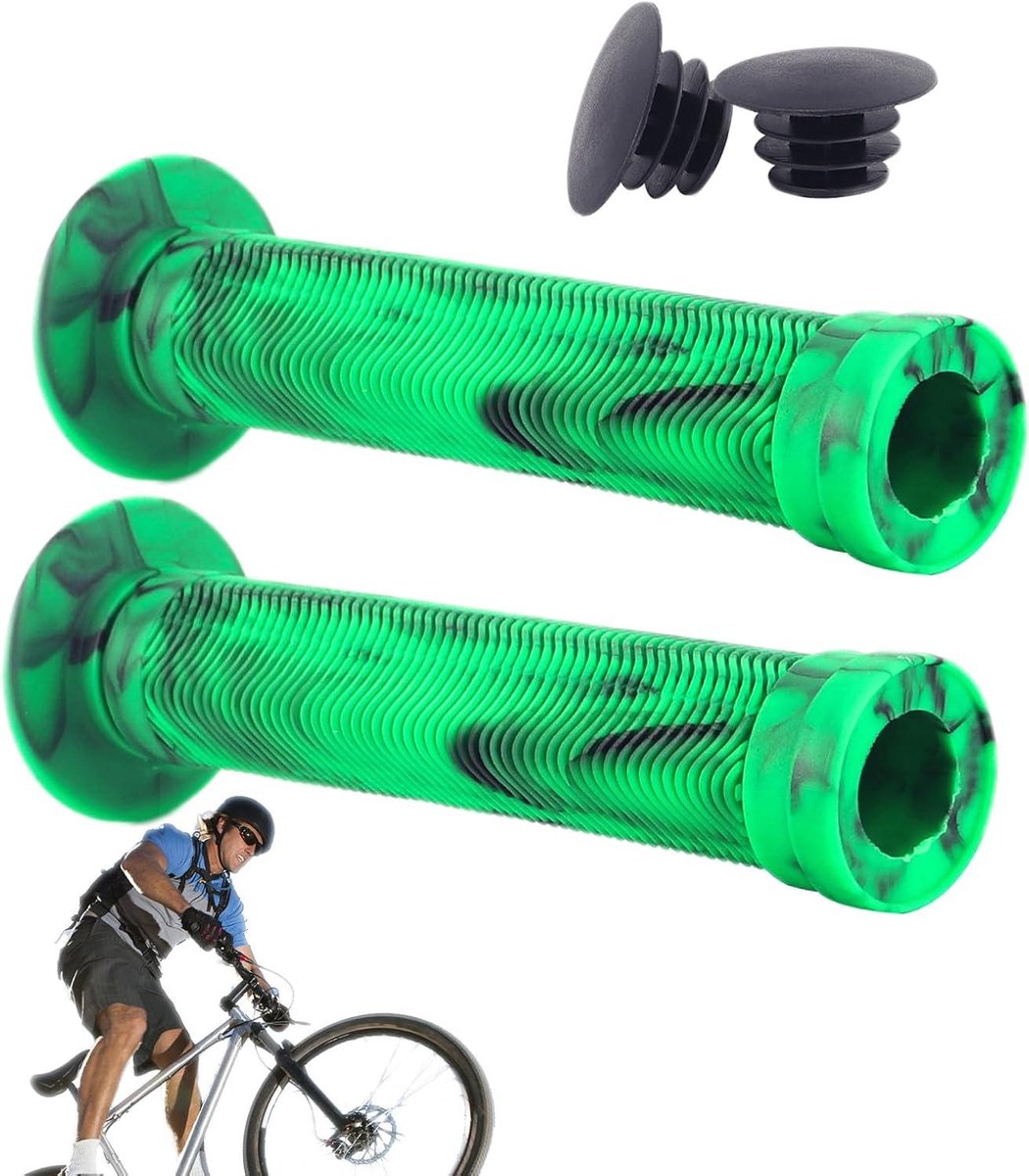 Fiets handvatten - Rubberen grepen - Comfortabel fietsen - Antislip textuur - 15 cm lengte - Groen