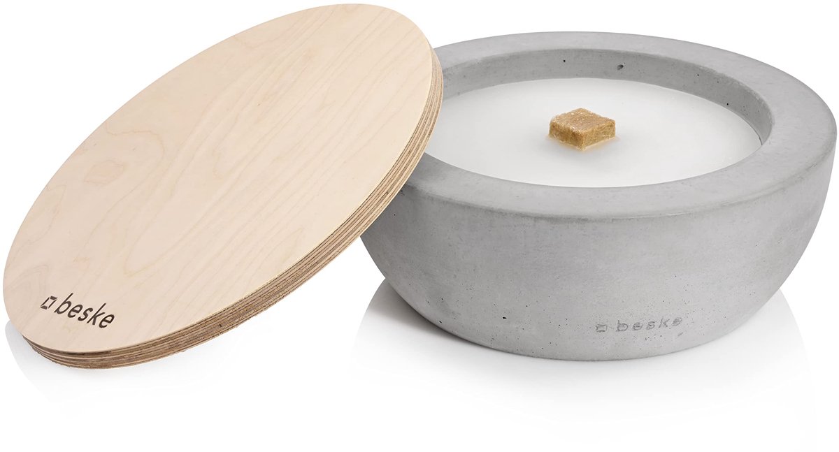 SnelShoppen - Betonfeuer Tafelvuur Savo (⌀24 cm) | Duurzaam Lontsysteem | Handgemaakt Beton | Onbeperkte Brandduur | Tuin en Terras Decoratie | Kaarsw