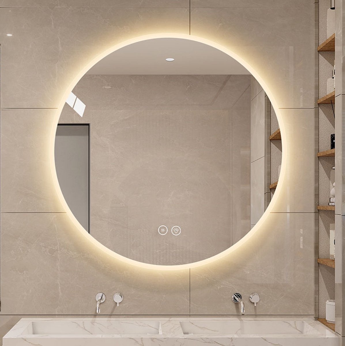 Spiegel LED Badkamerspiegel Rond 80 Cm Anti Condens Dimbaar Met Drie Lichtkleuren En Touchbediening Zilver Voor Moderne Badkamer