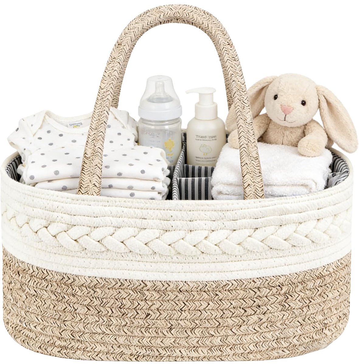 SnelShoppen - Baby Luier Caddy Draagbare Kinderkamer Opbergmand met Verwijderbare Verdelers - Multifunctionele Organiser voor Luiers, Speelgoed en Bab