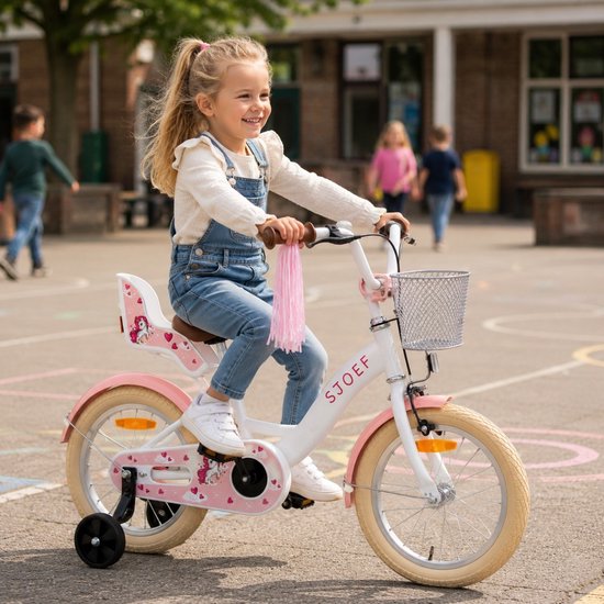 SJOEF Dolly Meisjesfiets 16 inch Roze - Unicorn Design - Kinderfiets met zijwieltjes 4, 5 & 6 jaar - 103-118 Kledingmaat - Witte Fiets 16 inch van SJOEF — afbeelding 5