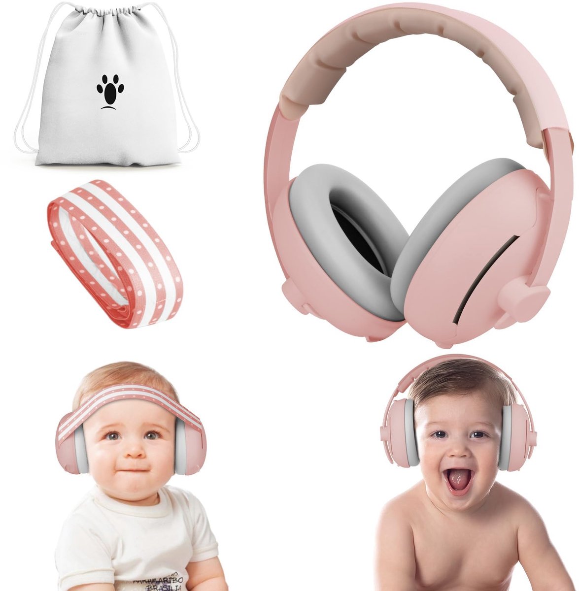 SnelShoppen - Geluiddempende babykoptelefoon, 2-in-1 gehoorbescherming, verstelbaar en comfortabel, ruisonderdrukkend, ideaal voor reizen en slaap, ro