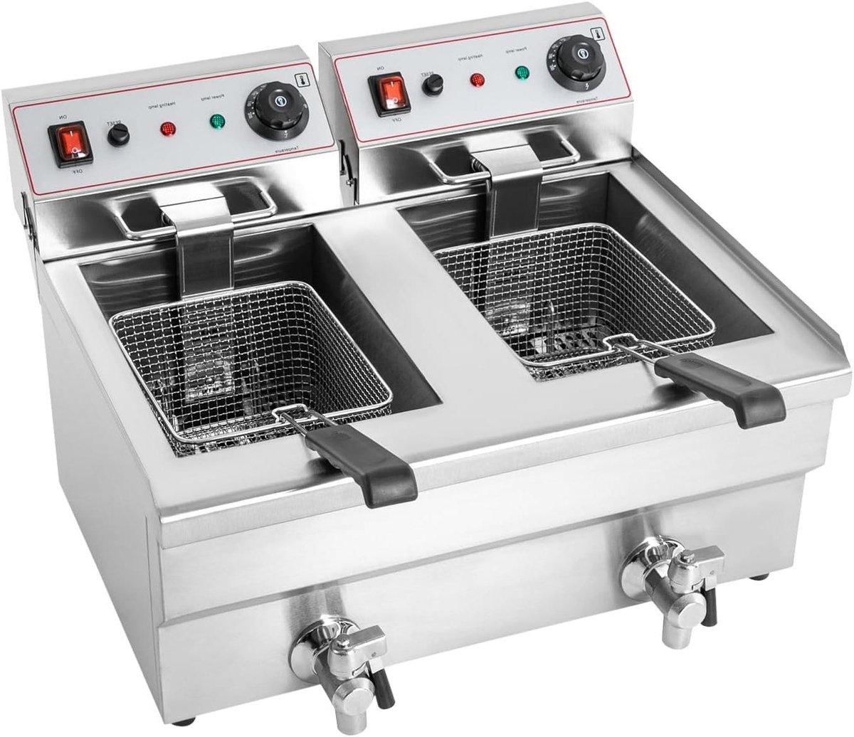 Dubbele Elektrische Friteuse - Friteuse met manden - Professioneel Frituren - Dubbele 10L Manden - 6000 Watt - Zilver